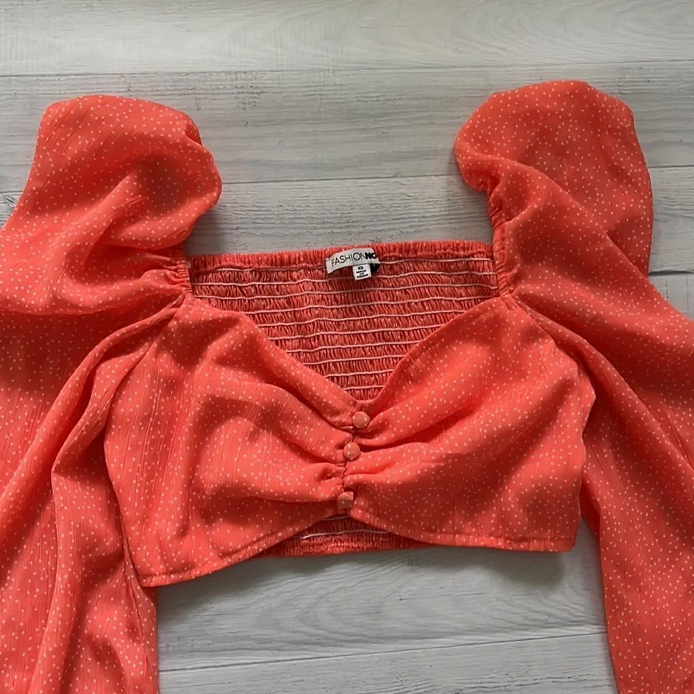 Fashion Nova Coral Polka Dot Candy Shop Crop Top XS